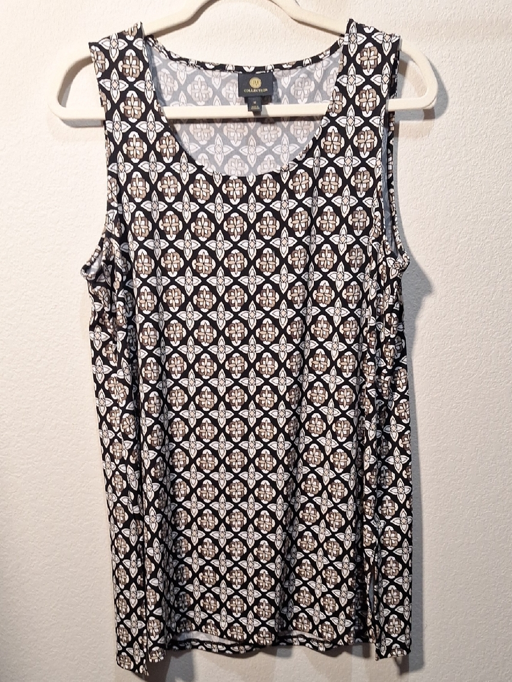 JM Collection Brown, Black & White Patterned Sleeveless Tunic, Medium